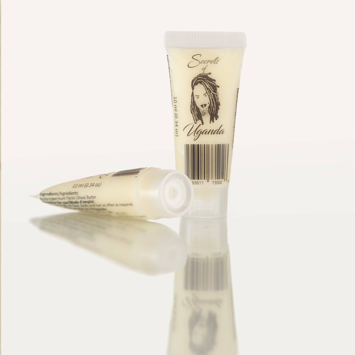 10ml Tube of Nilotica Shea Butter on a White Background